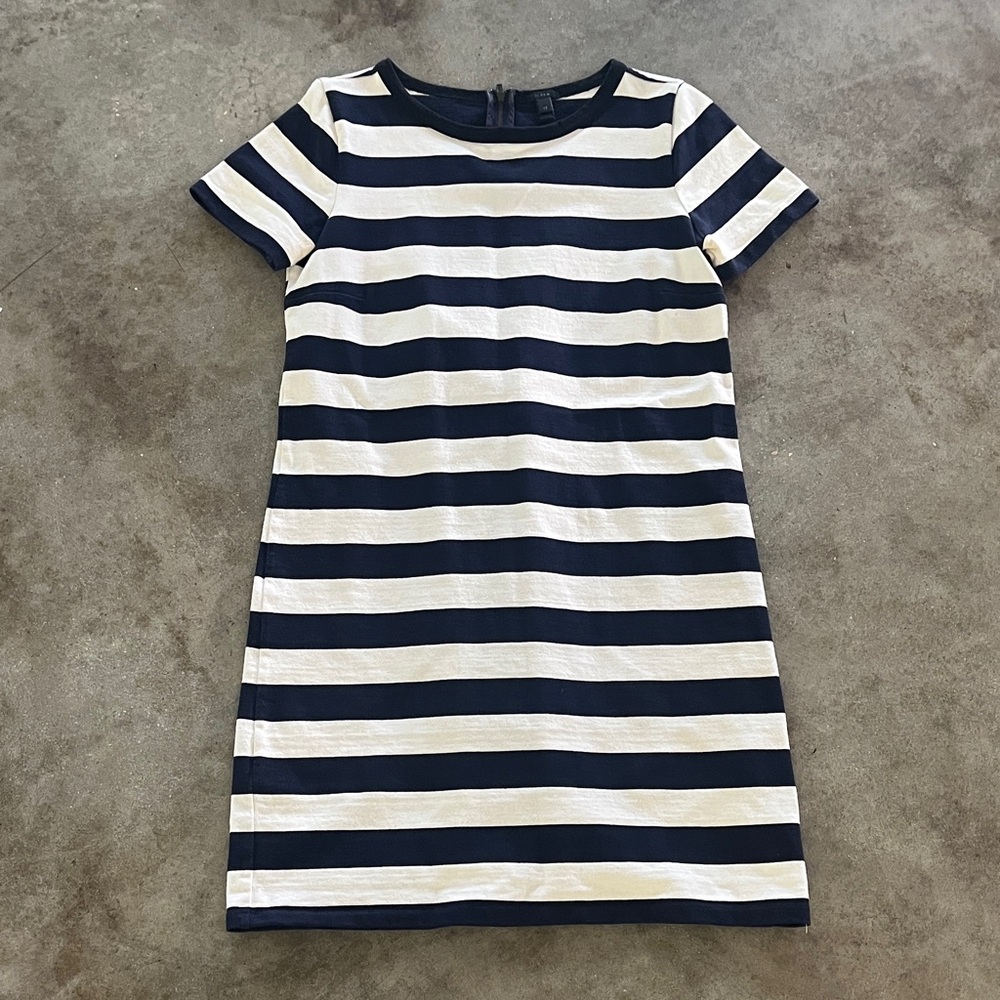 J. Crew Navy and White Striped Tee Dress